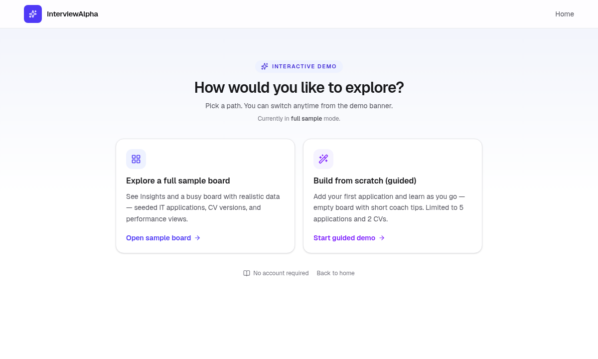 Demo entry: choose full sample board or build from scratch